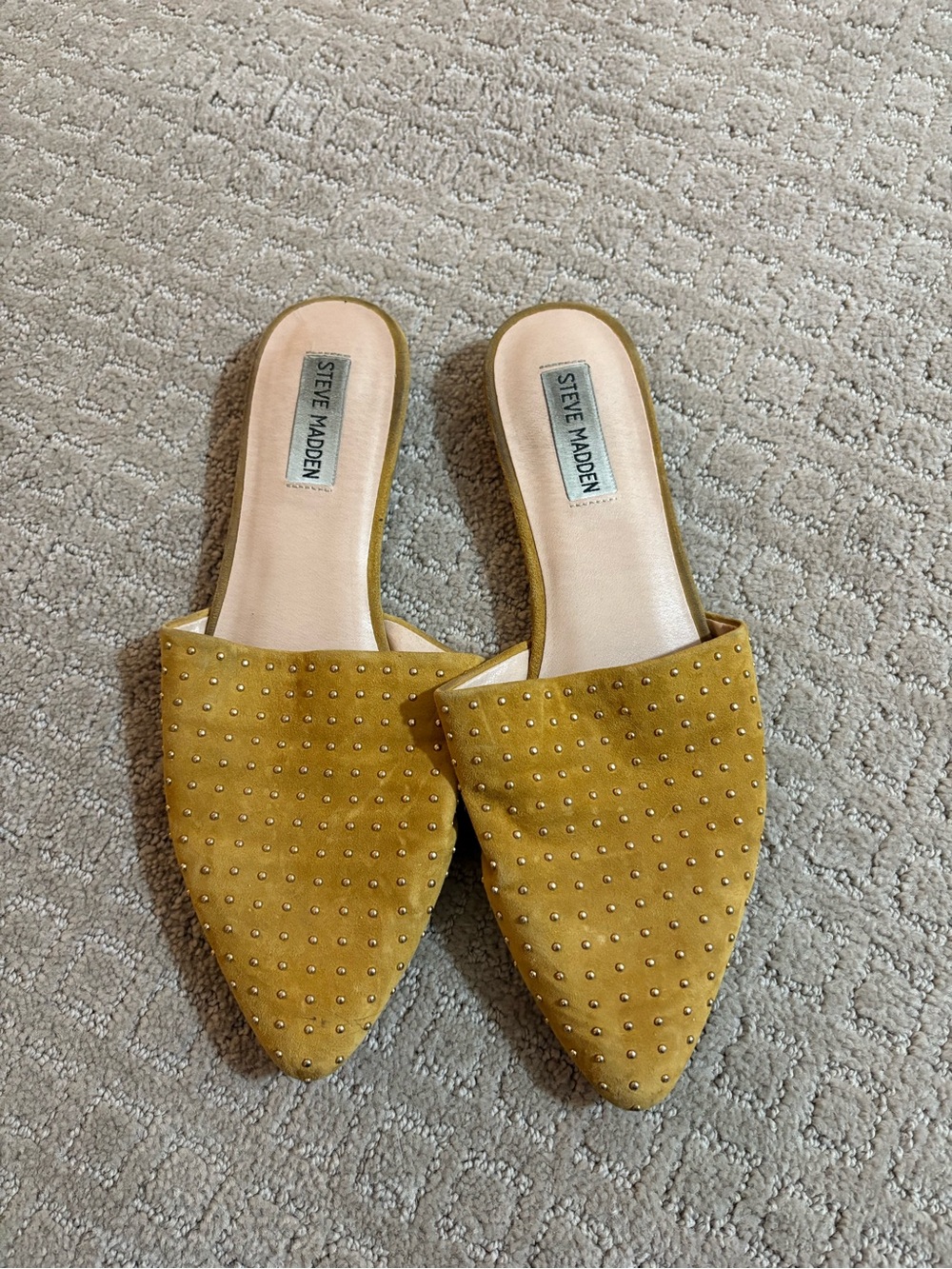 Steve Madden Yellow Studded Pointed Slip-On Mules